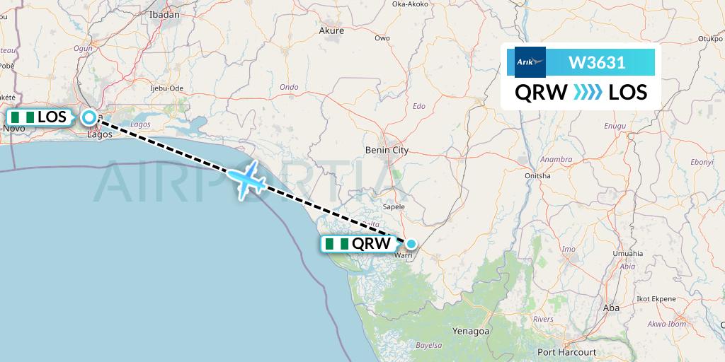 W3631 Arik Air Flight Map: Warri to Lagos