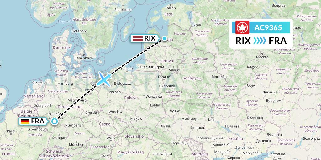 AC9365 Air Canada Flight Map: Riga to Frankfurt