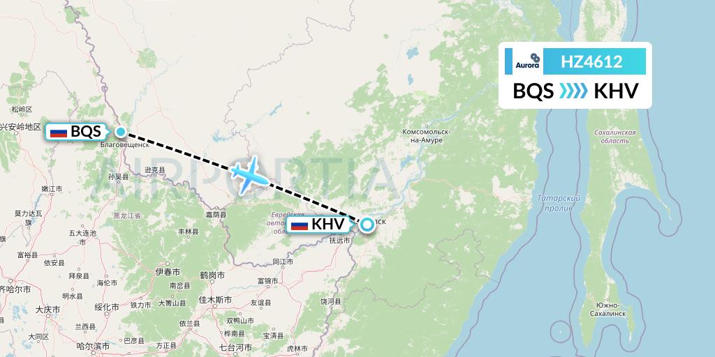HZ4612 Aurora Flight Map: Blagoveshchensk to Khabarovsk