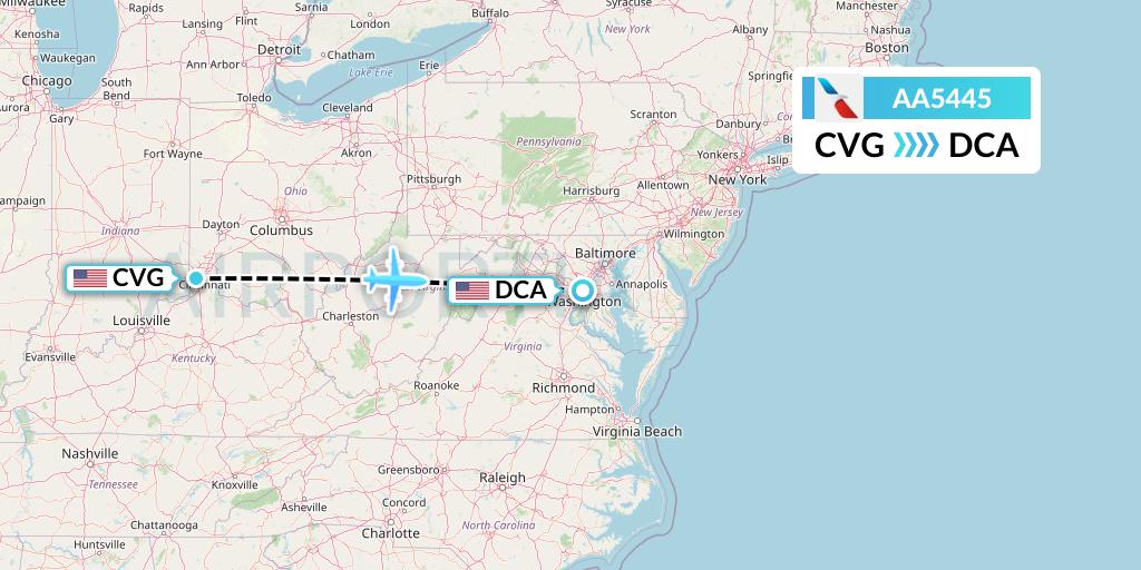 AA5445 American Airlines Flight Map: Cincinnati to Washington