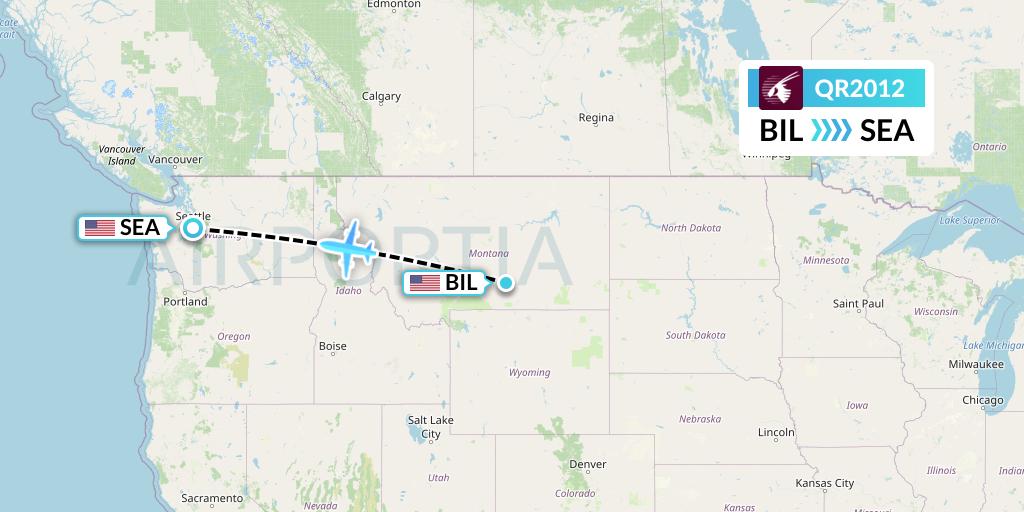 QR2012 Qatar Airways Flight Map: Billings to Seattle