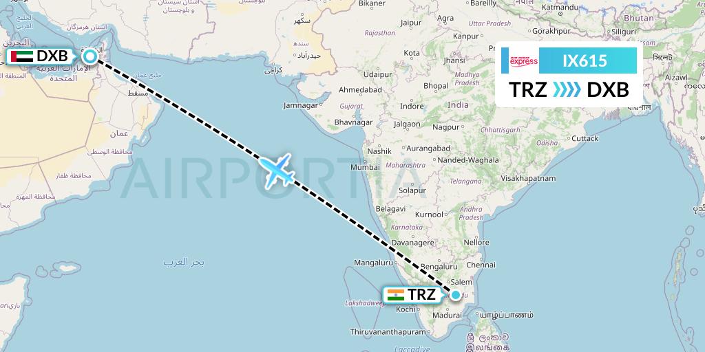 IX615 Air India Express Flight Map: Tiruchirapalli to Dubai