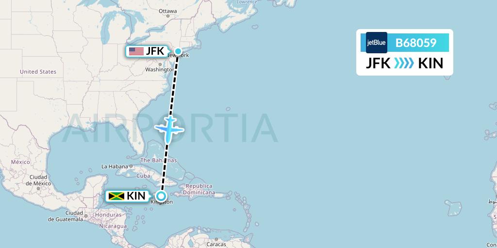B68059 JetBlue Airways Flight Map: New York to Kingston