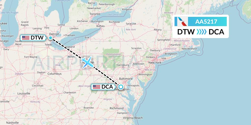 AA5217 American Airlines Flight Map: Detroit to Washington