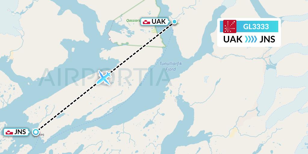 GL3333 Air Greenland Flight Map: Narsarsuaq to Narsaq