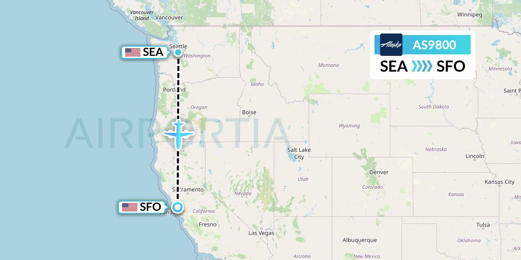 AS9800 Alaska Airlines Flight Map: Seattle to San Francisco