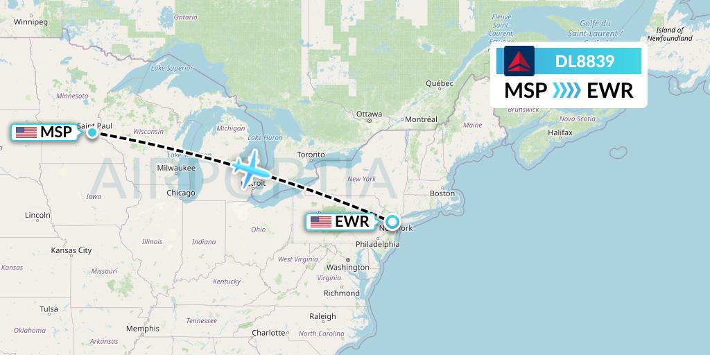 DL8839 Delta Air Lines Flight Map: Minneapolis to New York