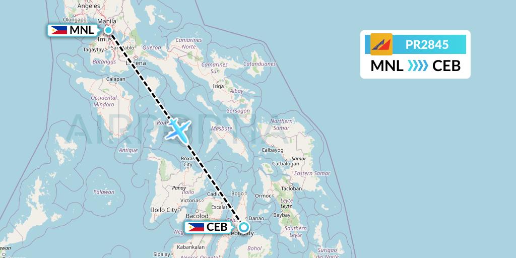 PR2845 Philippine Airlines Flight Map: Manila to Cebu