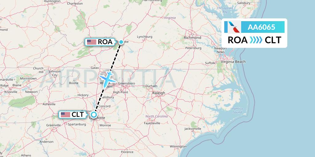 AA6065 American Airlines Flight Map: Roanoke to Charlotte