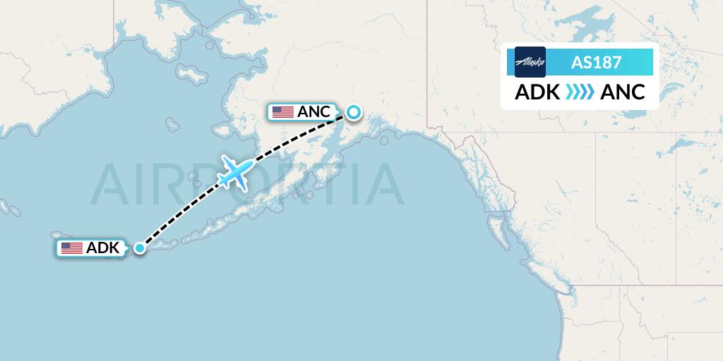 AS187 Alaska Airlines Flight Map: Adak Island to Anchorage