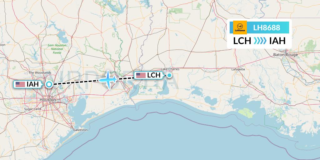LH8688 Lufthansa Flight Map: Lake Charles to Houston
