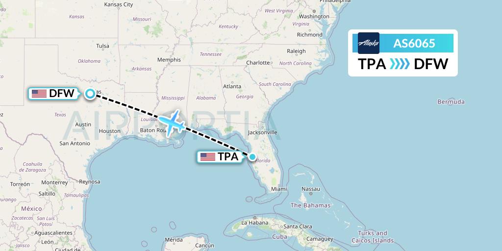 AS6065 Alaska Airlines Flight Map: Tampa to Dallas