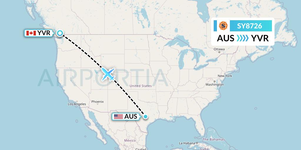 SY8726 Sun Country Airlines Flight Map: Austin to Vancouver