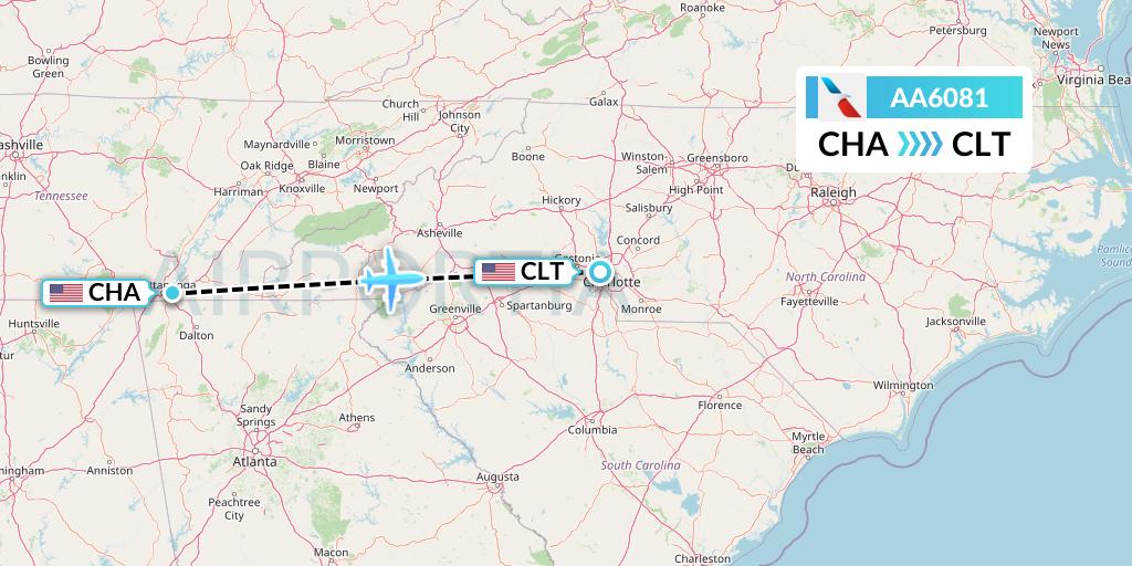 AA6081 American Airlines Flight Map: Chattanooga to Charlotte
