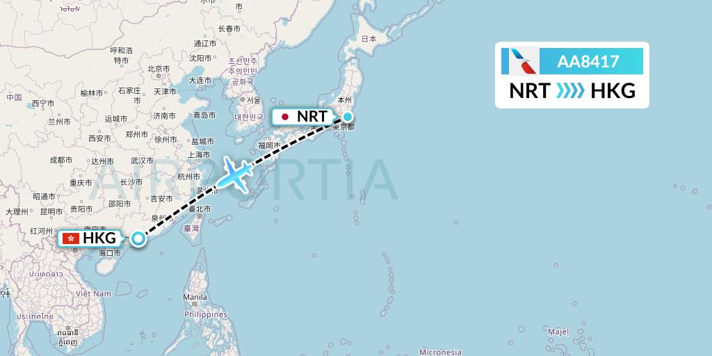 AA8417 American Airlines Flight Map: Tokyo to Hong Kong