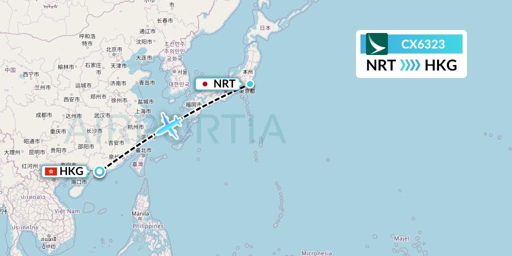 CX6323 Cathay Pacific Flight Map: Tokyo to Hong Kong