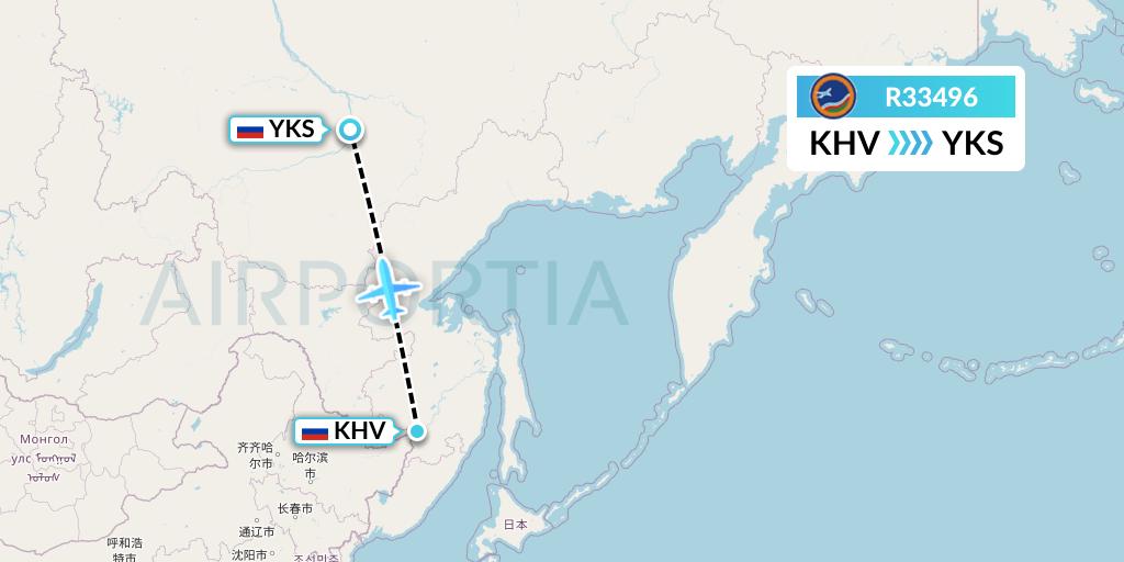 R33496 Yakutia Airlines Flight Map: Khabarovsk to Yakutsk