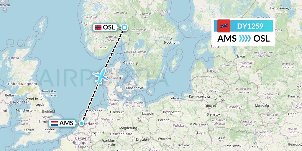 DY1259 Norwegian Flight Map: Amsterdam to Oslo