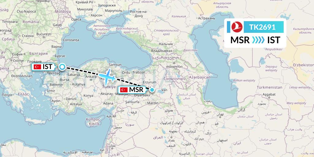 TK2691 Turkish Airlines Flight Map: Mus to Istanbul