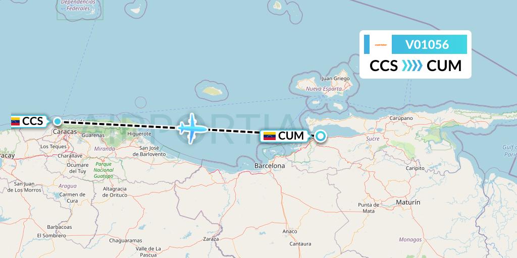 V01056 Conviasa Flight Map: Caracas to Venezuela