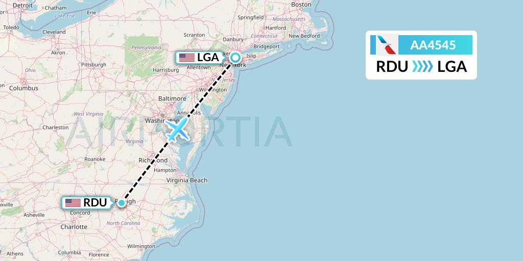 AA4545 American Airlines Flight Map: Raleigh-Durham to New York
