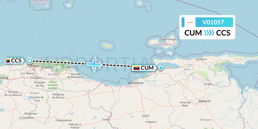 V01057 Conviasa Flight Map: Venezuela to Caracas