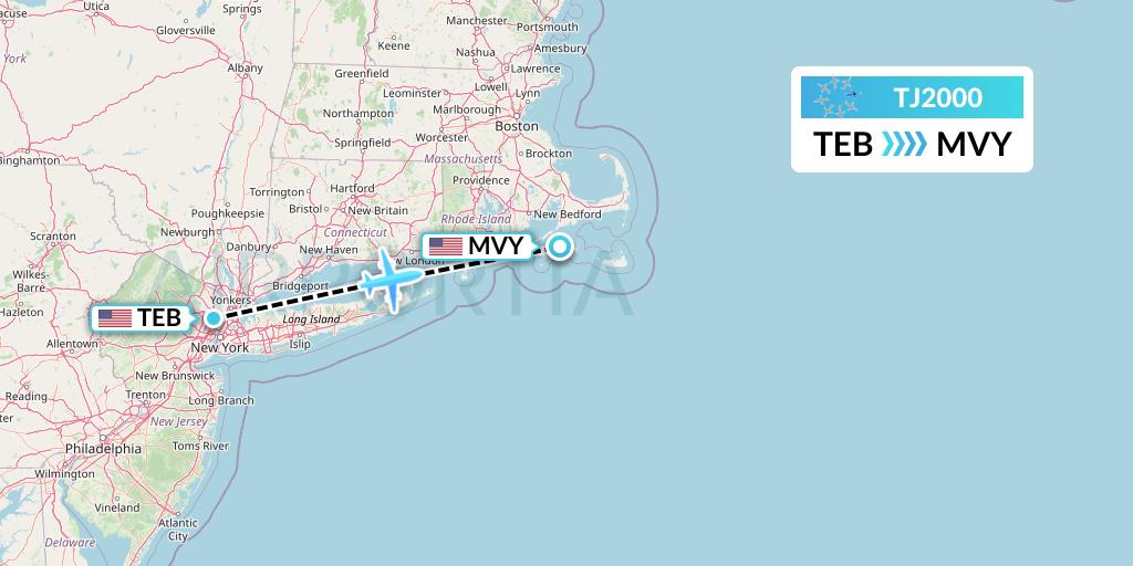 TJ2000 Tradewind Aviation Flight Map: Teterboro to Martha's Vineyard