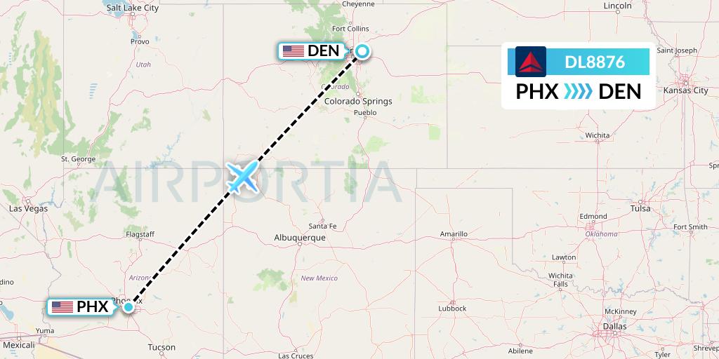 DL8876 Delta Air Lines Flight Map: Phoenix to Denver