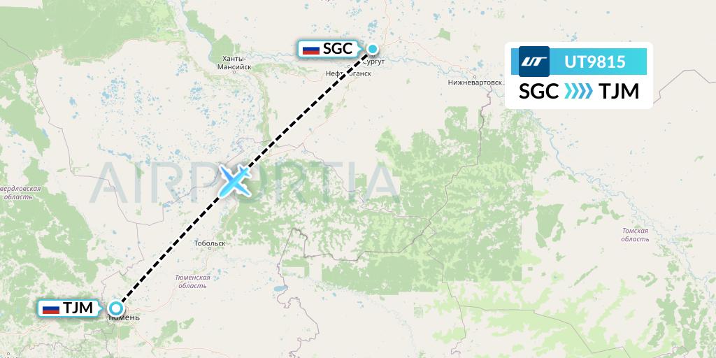 UT9815 UTair Flight Map: Surgut to Tyumen