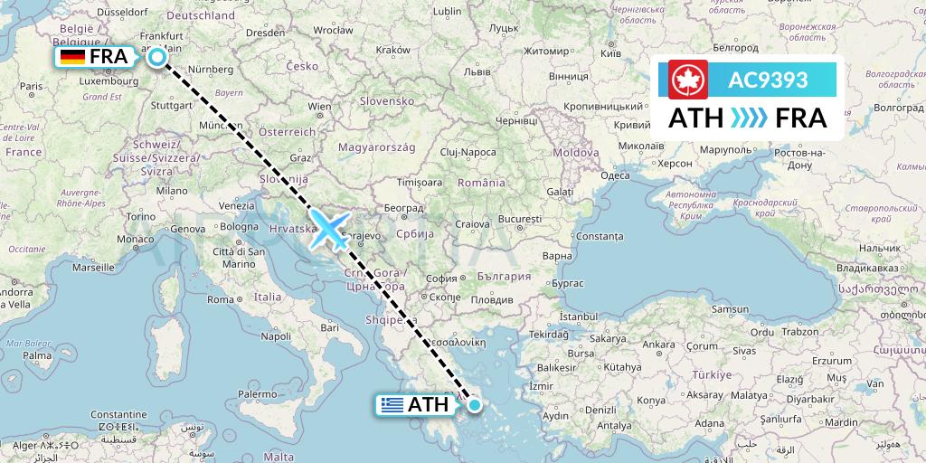 AC9393 Air Canada Flight Map: Athens to Frankfurt