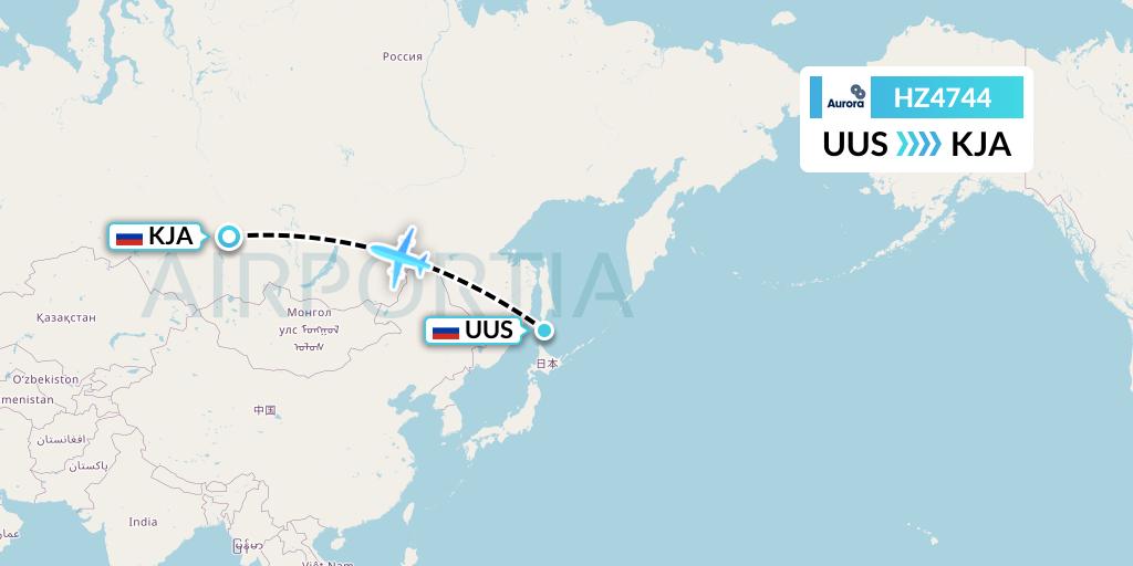 HZ4744 Aurora Flight Map: Yuzhno-Sakhalinsk to Krasnoyarsk