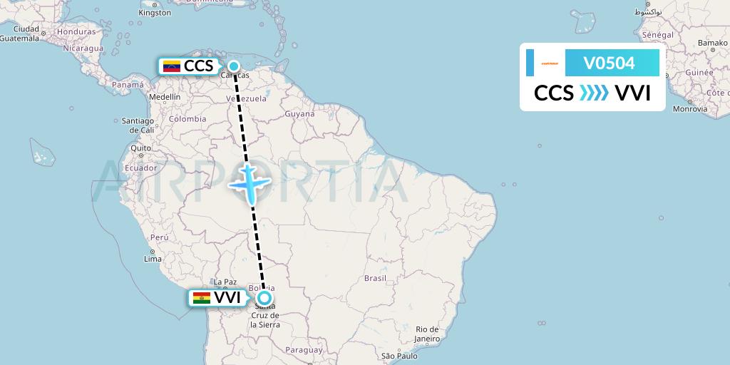 V0504 Conviasa Flight Map: Caracas to Santa Cruz