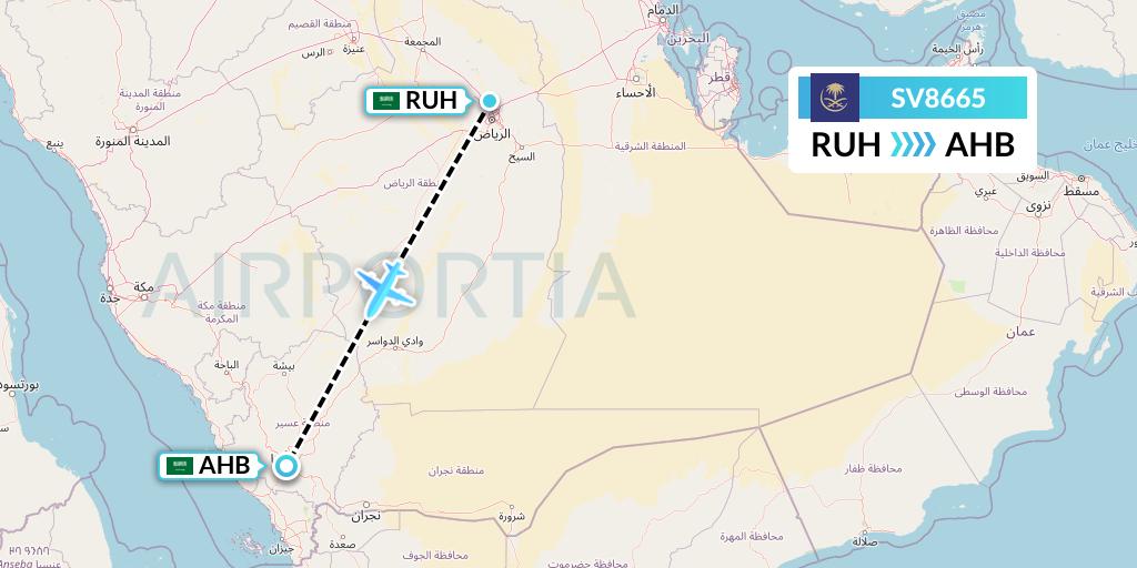 SV8665 Saudi Arabian Airlines Flight Map: Riyadh to Abha