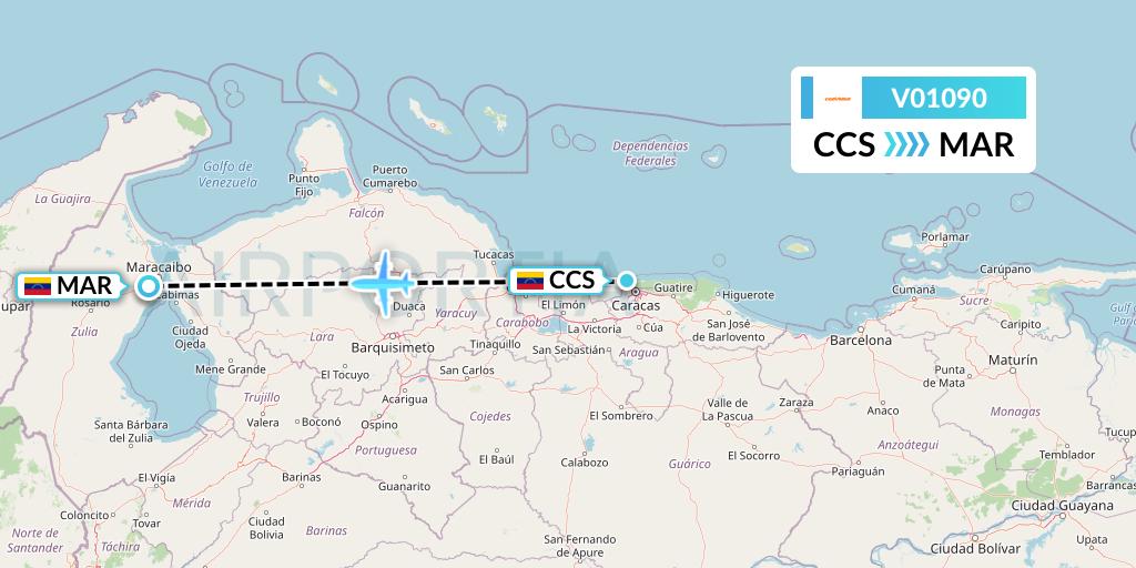 V01090 Conviasa Flight Map: Caracas to Maracaibo