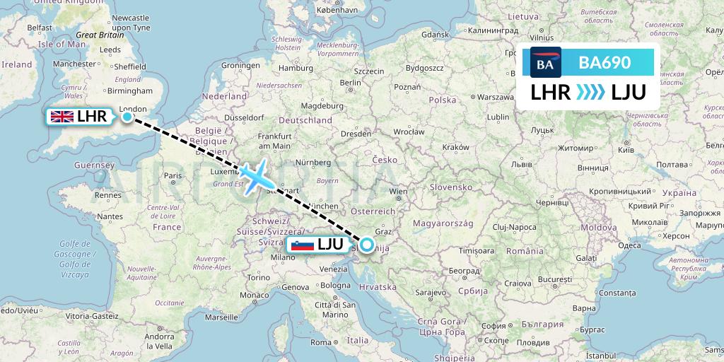 BA690 British Airways Flight Map: London to Ljubljana