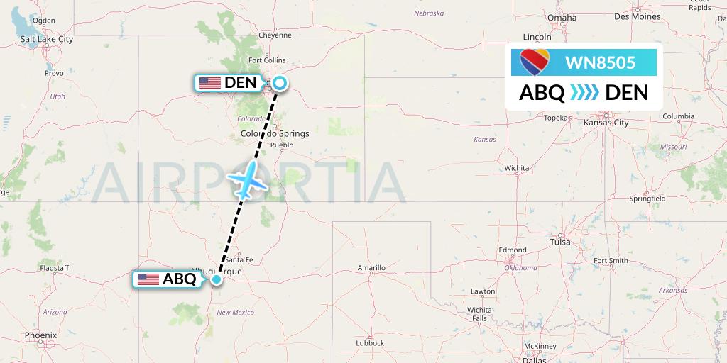 WN8505 Southwest Airlines Flight Map: Albuquerque to Denver