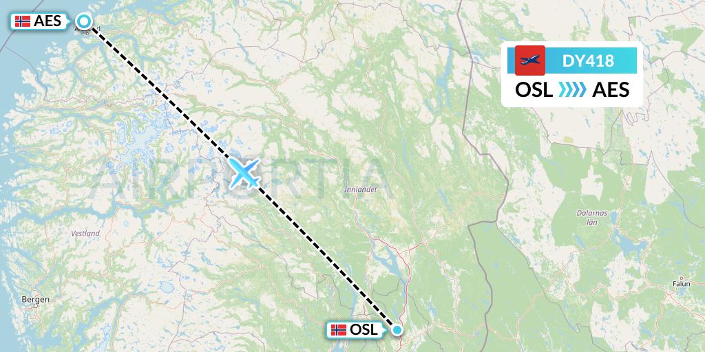 DY418 Norwegian Flight Map: Oslo to Alesund