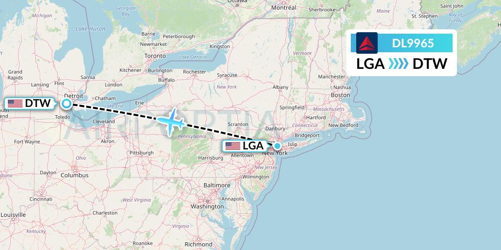 DL9965 Delta Air Lines Flight Map: New York to Detroit