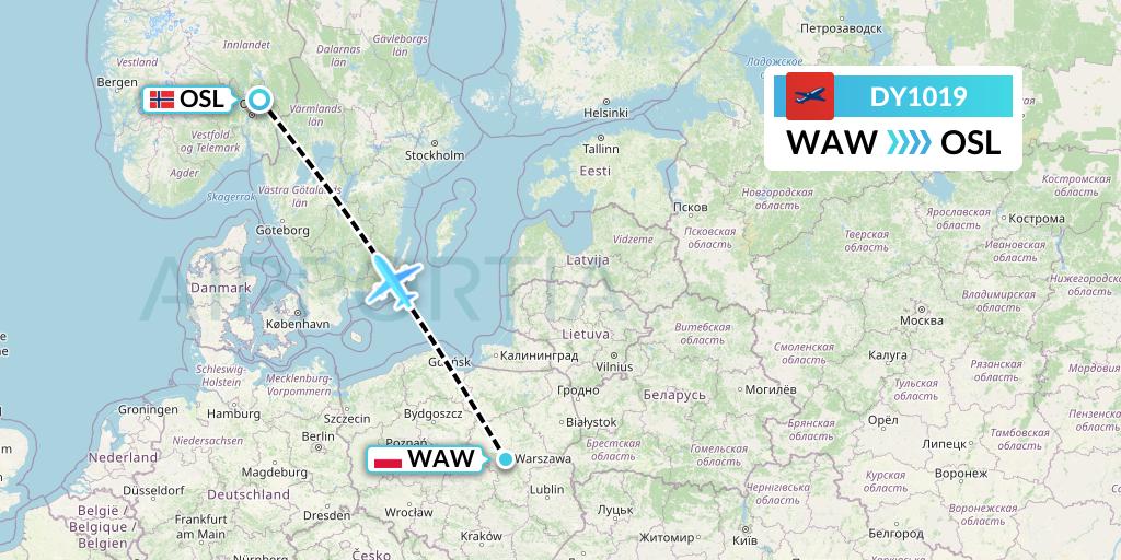 DY1019 Norwegian Flight Map: Warsaw to Oslo