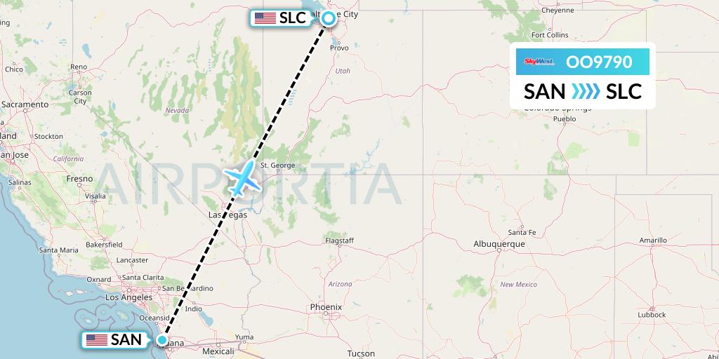 OO9790 SkyWest Airlines Flight Map: San Diego to Salt Lake City