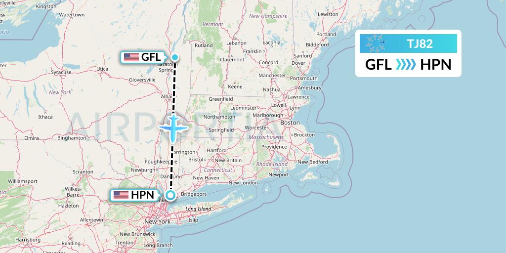 TJ82 Tradewind Aviation Flight Map: Glens Falls to White Plains