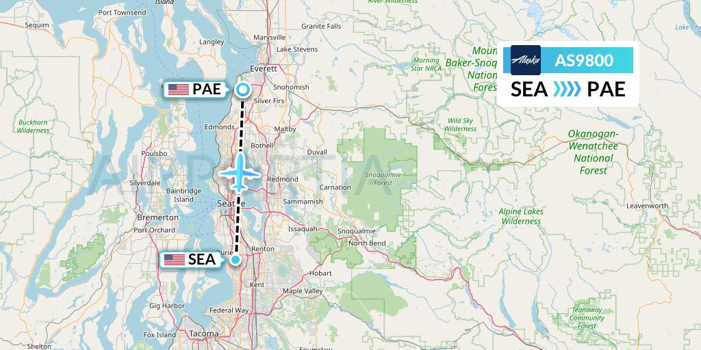 AS9800 Alaska Airlines Flight Map: Seattle to Everett