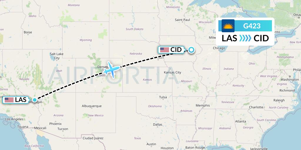 G423 Allegiant Air Flight Map: Las Vegas to Cedar Rapids
