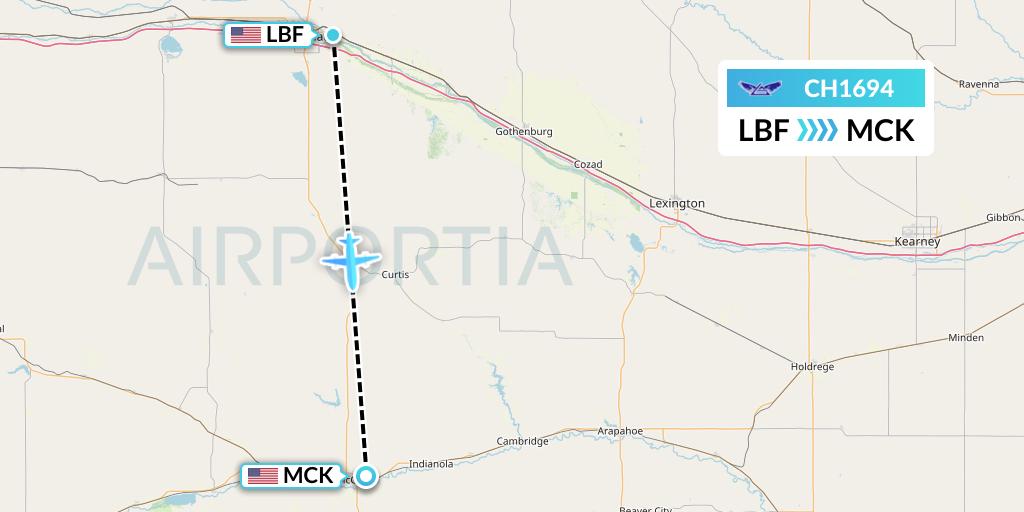 CH1694 Bemidji Airlines Flight Map: North Platte to McCook