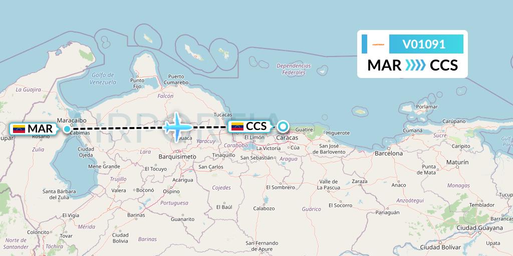 V01091 Conviasa Flight Map: Maracaibo to Caracas