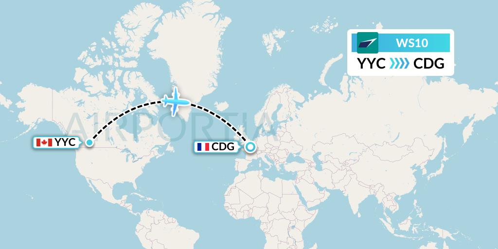 WS10 WestJet Flight Map: Calgary to Paris