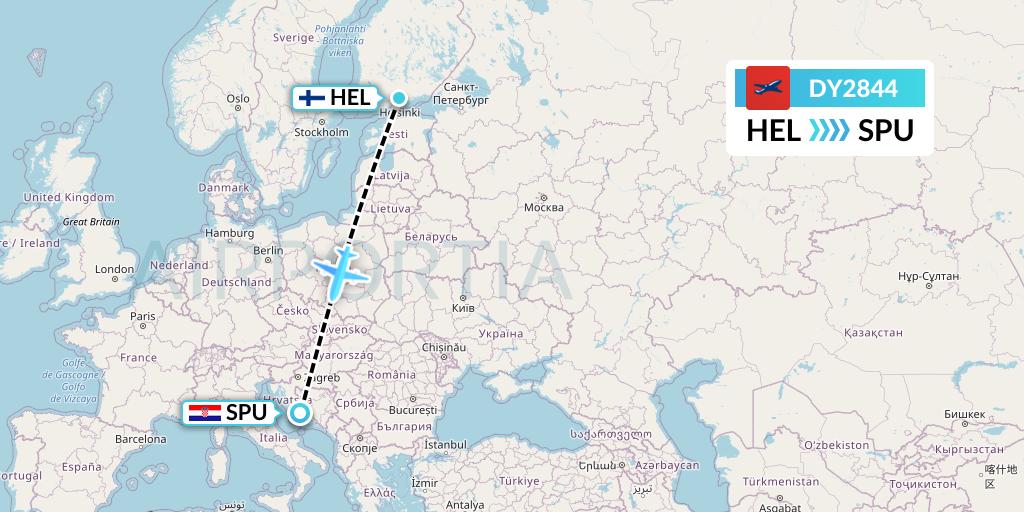 DY2844 Norwegian Flight Map: Helsinki to Split