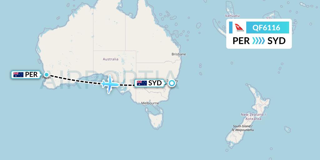 QF6116 Qantas Flight Map: Perth to Sydney