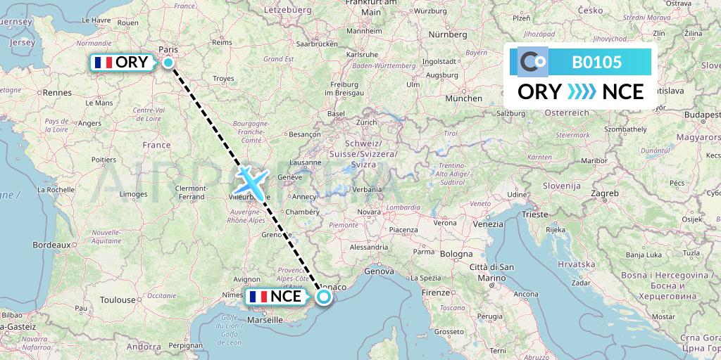 B0105 La Compagnie Flight Map: Paris to Nice