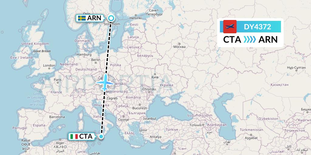 DY4372 Norwegian Flight Map: Catania to Stockholm